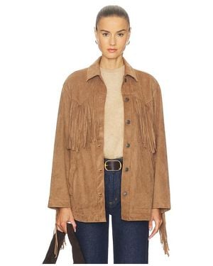 Free People Chaqueta De Ante Sintético Fringe Out En Color Bronce Talla (También En S) - Azul