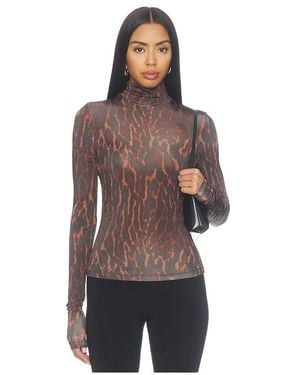 Ganni Oberteil Printed Shiny Jersey Turtleneck - Braun