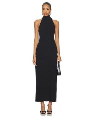 Enza Costa Knit Halter Turtleneck Fluid Dress - Black