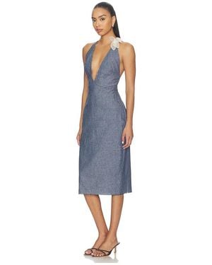 Milkwhite Midi V-Neck Dress With Flower Detail - Blue