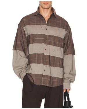 Pas Une Marque Double Sleeve Overlap Shirt - Brown