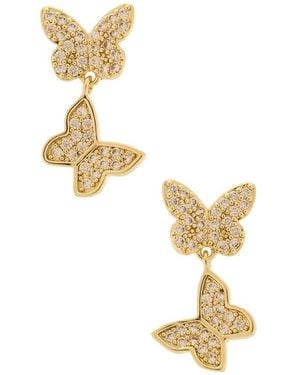 By Adina Eden Pave Double Butterfly Sideway Dangle Stud Earring - Metallic