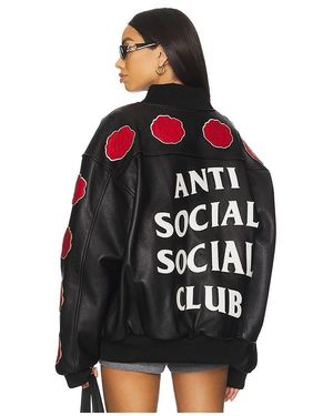 ANTI SOCIAL SOCIAL CLUB Petal To The Metal Leather Varsity Jacket - Black