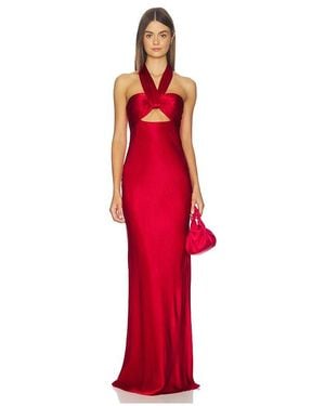 Shona Joy Tatum Ruched Halter Maxi Dress - Red