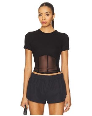 Michael Lauren Ember Rib Mesh Corset Tee - Black