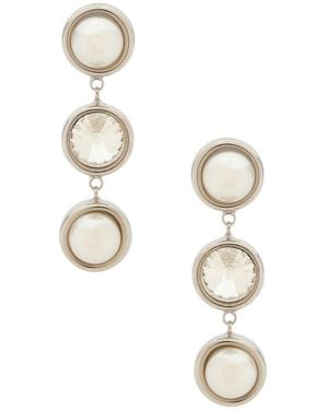 Lelet Aretes Lineales Clare Crystal And Pearl En Color Plateado Metálico Talla - Blanco