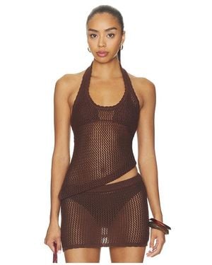 SNDY'S Casey Crochet Halter Top - Brown