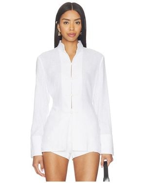 SAU LEE Martina Linen Top en White - Blanc