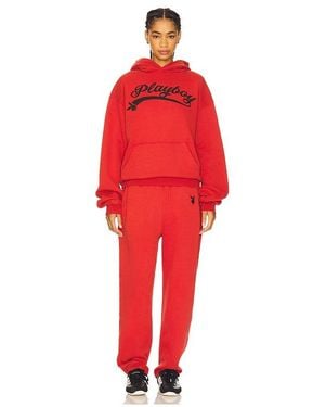 Playboy Logo Hoodie And Sweatpant Set - Rot