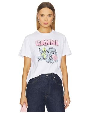 Ganni Basic Cotton Jersey Neon Puppy T-Shirt - White