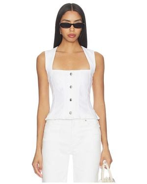 GOOD AMERICAN Button Front Peplum Top en White - Blanc