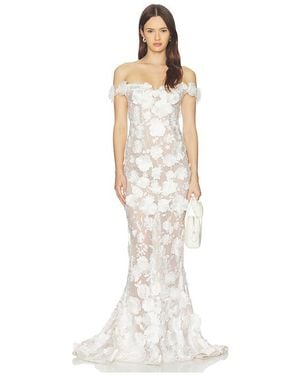 Bronx and Banco Jasmine Floral Off The Shoulder Gown - White