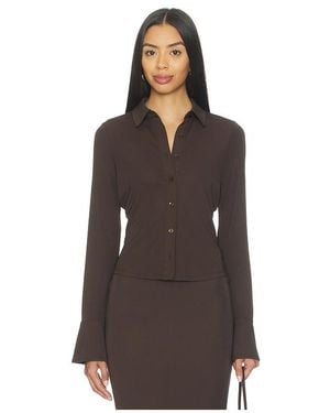 GOOD AMERICAN Matte Jersey Long Sleeve Shirt - Brown