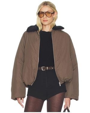 WeWoreWhat Faux Fur Collar Balloon Jacket - Brown