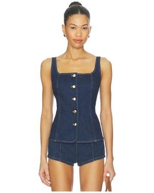 GOOD AMERICAN Sleeveless Button Front Denim Top - Blue