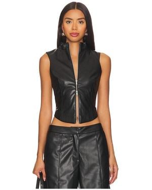 BY.DYLN Faux Leather Stella Zip Vest - Black