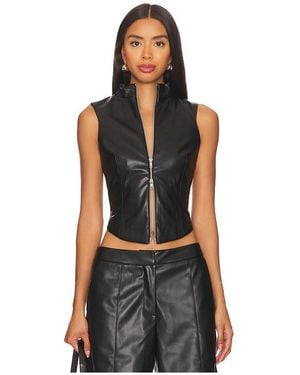 BY.DYLN Faux Leather Stella Zip Vest - Black