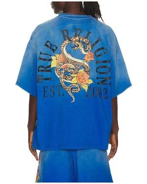 TRUE RELIGION Floral Snake Oversized Tee - Blue