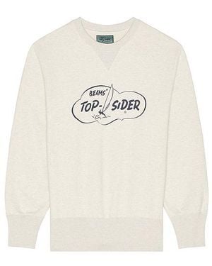 Beams Plus Sweat Crew Print - Natural