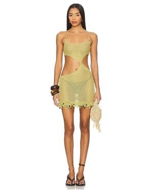 Jaded London Crochet Bead Trim Mini Dress - Green