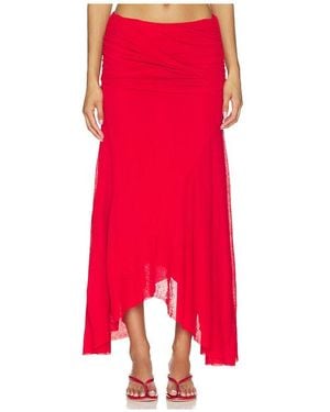 Ganni Marl Mesh Draped Long Skirt - Red