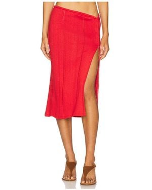 Jade Cropper Side Slit Midi Skirt - Red