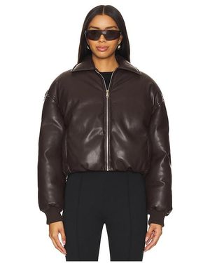 superdown Faux Leather Ribbed Bomber Jacket - Black