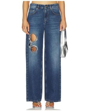 Area Crystal Chain Cutout Relaxed Leg - Blue