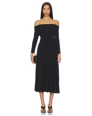 Norma Kamali 3/4 Sleeve Cowl Neck Flared Dress - Black