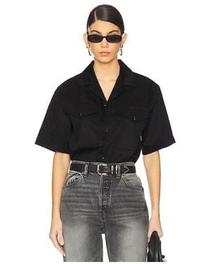 WAO Satin Western Short Sleeve Shirt - Black