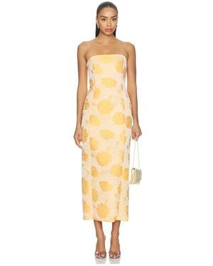 Milkwhite Floral Strapless Midi Dress - Metallic