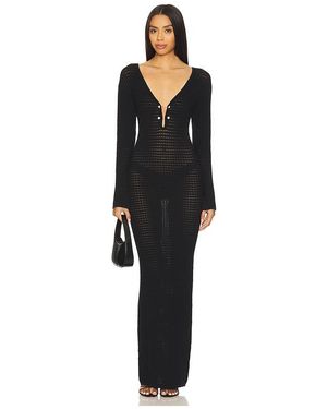 La Porte Crochet Maxi With Signature Pearl Details Dress - Black