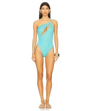 Luli Fama Asymmetrical Cut Out Ring Bodysuit - Blue