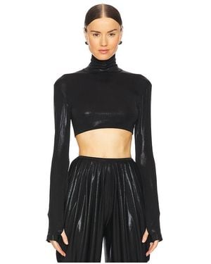 Norma Kamali Cropped Slim Fit Long Sleeve Turtleneck Top - Black