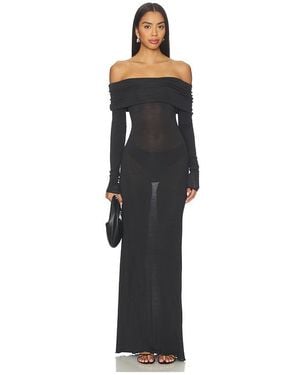 Skims Sheer Modal Off Shoulder Long Dress - Black