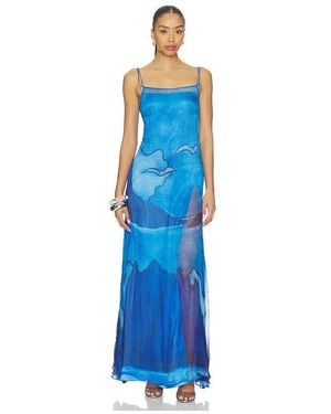 Donde Esteban Es Vedra Long Silk Dress - Blue