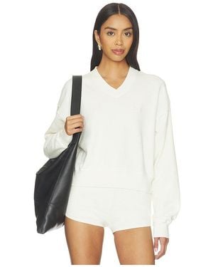 ÉTERNE Lightweight French Terry Cropped V-Neck Sweatshirt - White