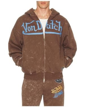 Von Dutch Oversized Washed Zip Hoodie - Brown