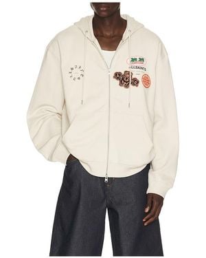 AllSaints Patcher Zip Through Hoodie - White