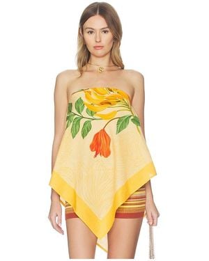 VERANDAH High-Low Linen Scarf Blouse En Color Mustard, Talla (También En S, Xs, M, Xl) - Amarillo
