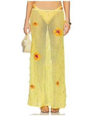 Leslie Amon Falda Maxi Hibiscus En Color Amarillo Talla (También En M)