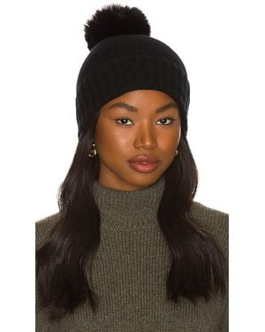 Hat Attack Cashmere Slouchy Cuff Beanie With Faux Fur Pom - Black