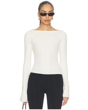 ÉTERNE Long Sleeve Boatneck Top - White