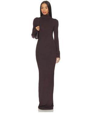 ÉTERNE Long Sleeve Turtleneck Soft Jersey Maxi Dress - Brown