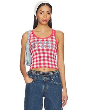 The Laundry Room Cowboy Country Denim Rib Tank Top - Red