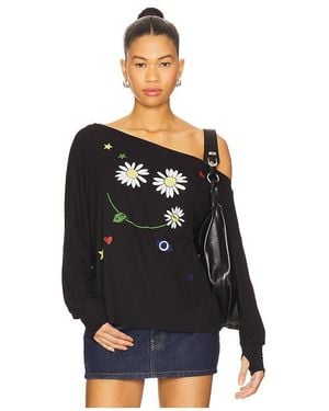 Lauren Moshi Krista Daisy Happyface One Shoulder Top - Black