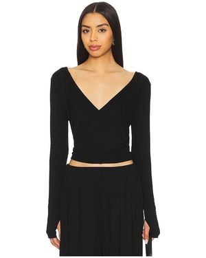 Michael Lauren Aziel Long Sleeve Cross Front Top - Schwarz