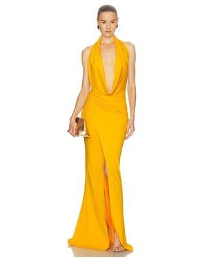 LAPOINTE Matte Tech Cowl Neck Shirred Gown - Yellow