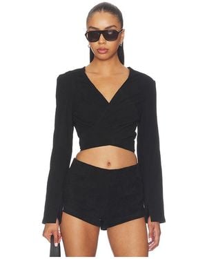 Urban Outfitters Oberteil Long Sleeve Wrap - Schwarz