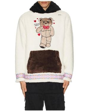 Advisory Board Crystals Bear Patch Boa Fleece Pullover Hoodie - Black